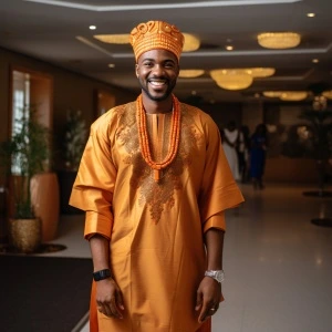 Shop Orange Embroidered Agbada & Kaftan for men From Us At Fitted