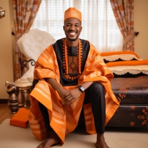 Shop Orange Embroidered Agbada & Kaftan for men From Us At Fitted