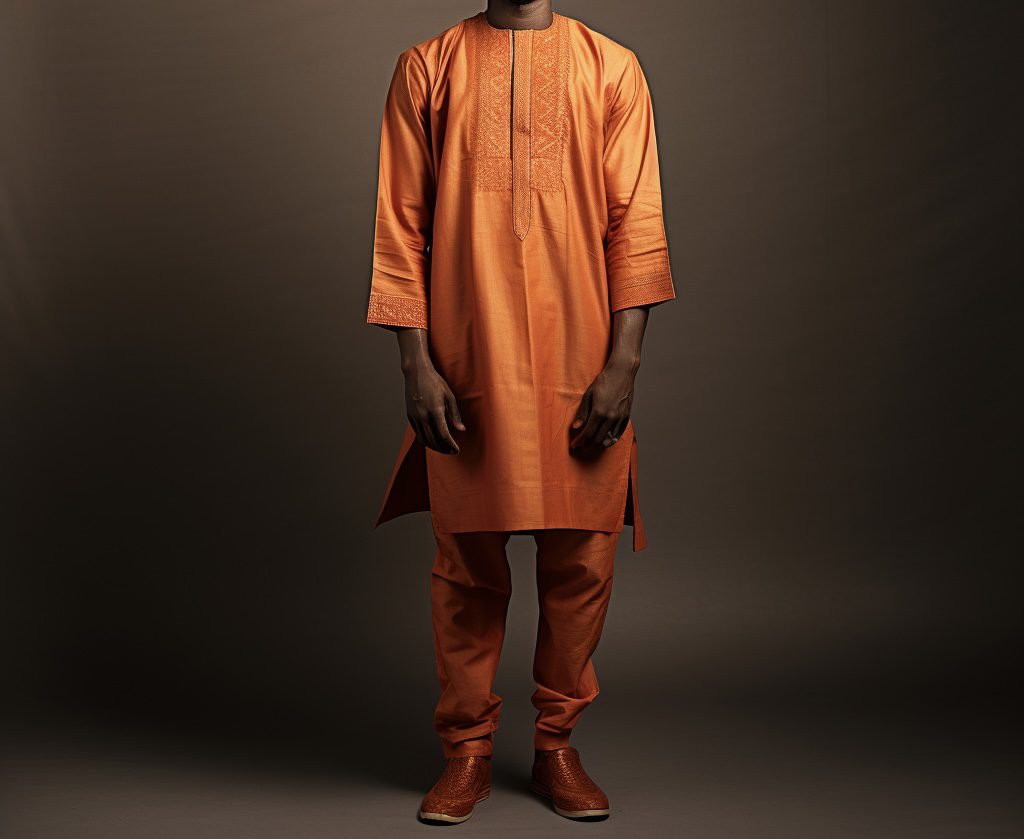 Burnt orange 2 piece baba & Sokoto long sleeved kaftan for male