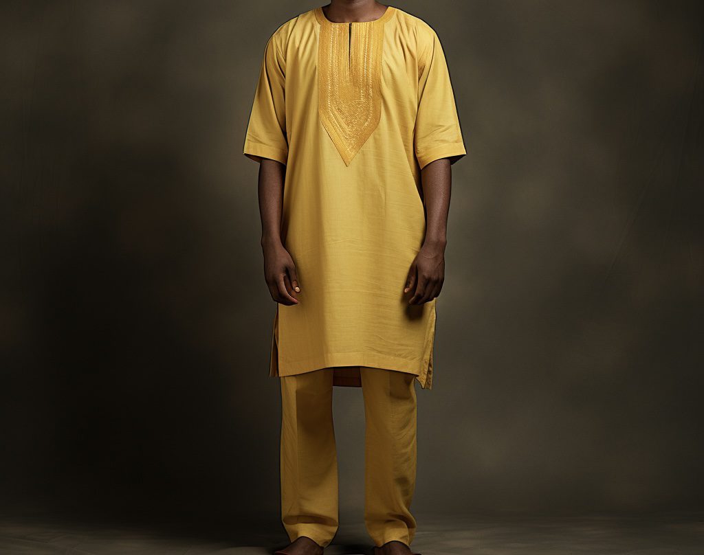 Gold Simple Short sleeved Kaftan for Men @ piece Buba & Sokoto