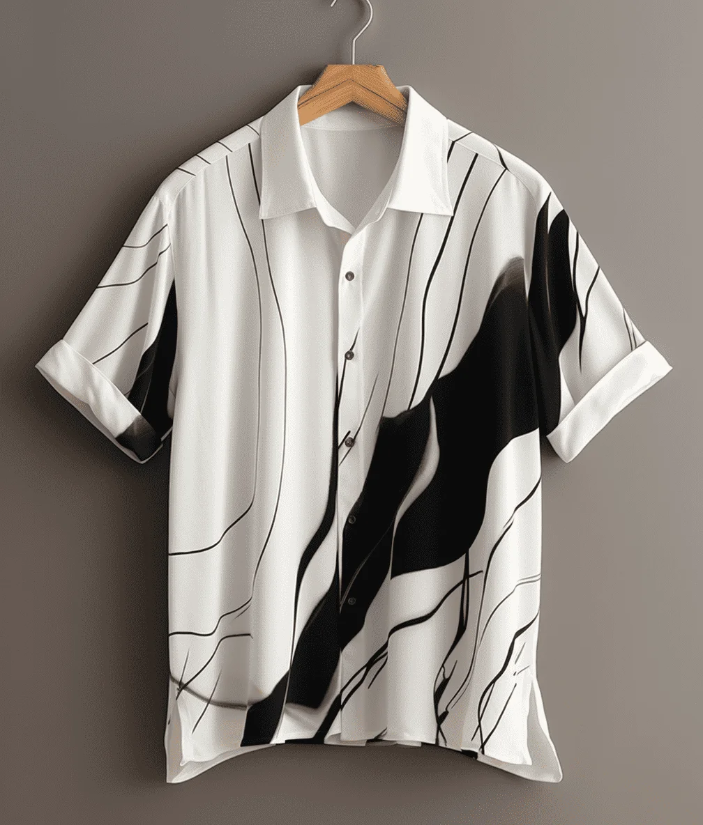 White & Black Vintage Buttoned Shirt For Men
