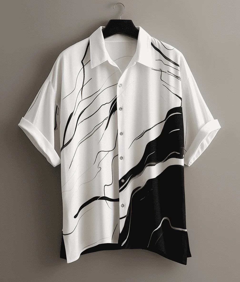 White & Black Vintage Buttoned Shirt For Men