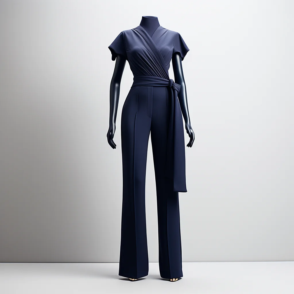 Navy Blue Corporate Wrap Jumpsuit With Short Sleeves For Women