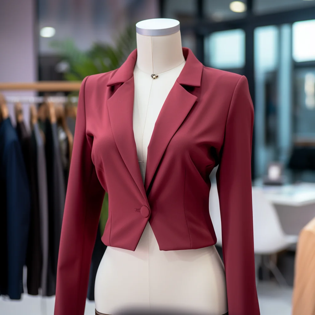 Burgundy Cropped Blazer Jacket With Single Button For Women